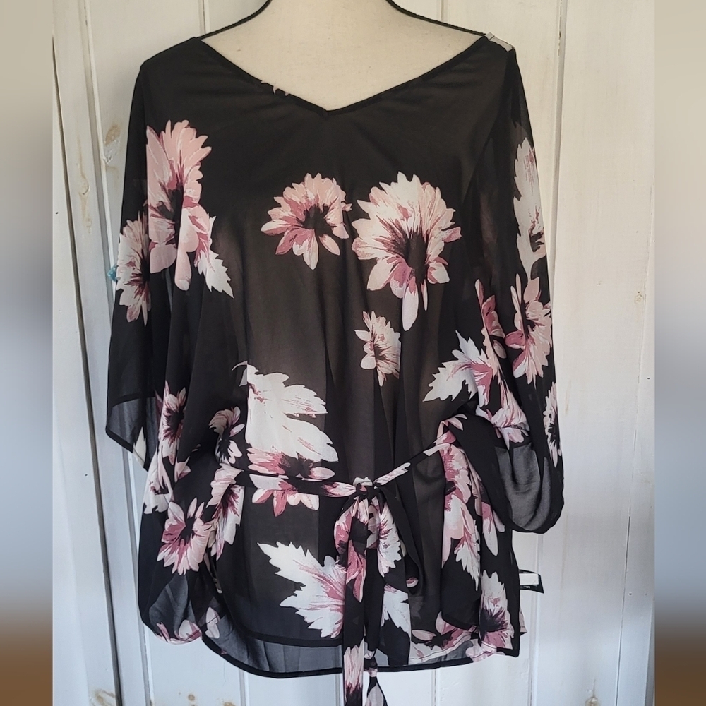 Lane Bryant Semi Sheer Floral Kimono Blouse